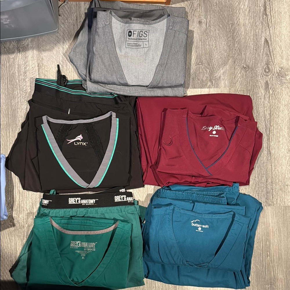 Assorted Medical Scrubs - Gray, Black, Red, Green, Teal